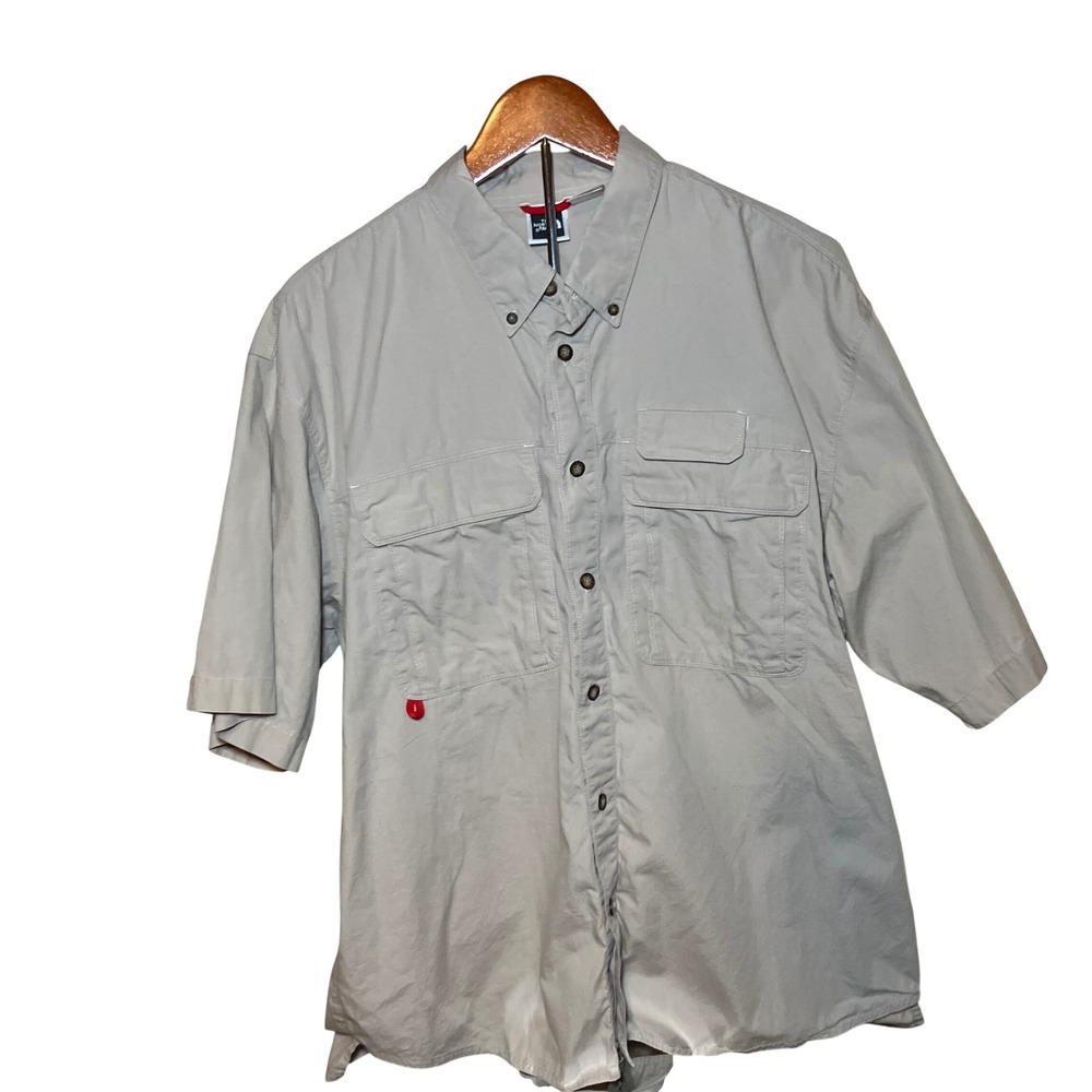 The North Face Button Down Shirt Mens Large Tan  Short Sleeve Vented Hiking
